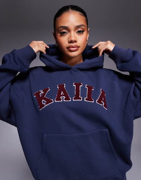 Kaiia - Oversized katoenrijke hoodie met borg logo in marineblauw en rood, deel van co-ord set - view 1