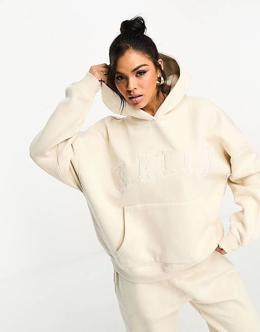 Kaiia oversized logo hoodie co-ord in cream | ASOS