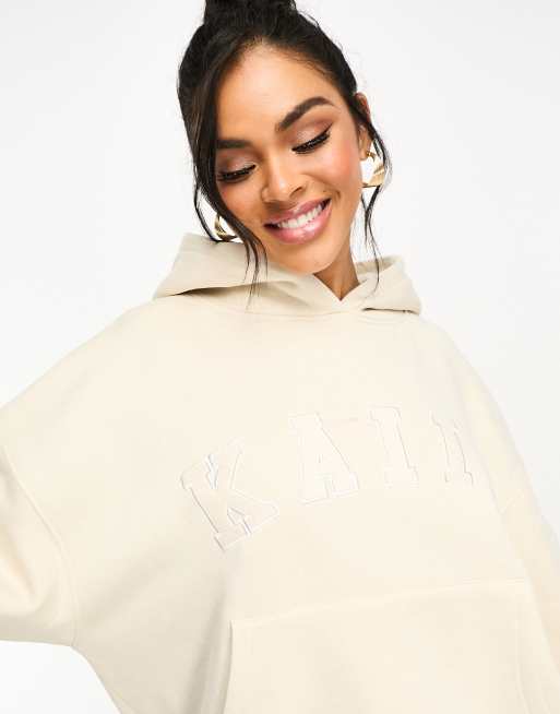 Kaiia oversized logo hoodie and cuffed sweatpants set in cream