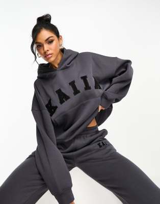 Kaiia Oversized Logo Hoodie In Dark Gray - Part Of A Set In Gray