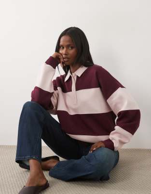 Kaiia Oversized Long Sleeve Rugby Sweatshirt In Multi