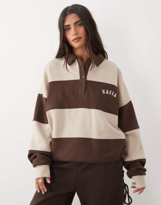 Kaiia Oversized Long Sleeve Rugby Sweatshirt In Multi