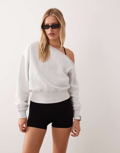 Kaiia - Oversized lysegråmeleret oneshoulder-sweatshirt - view 1