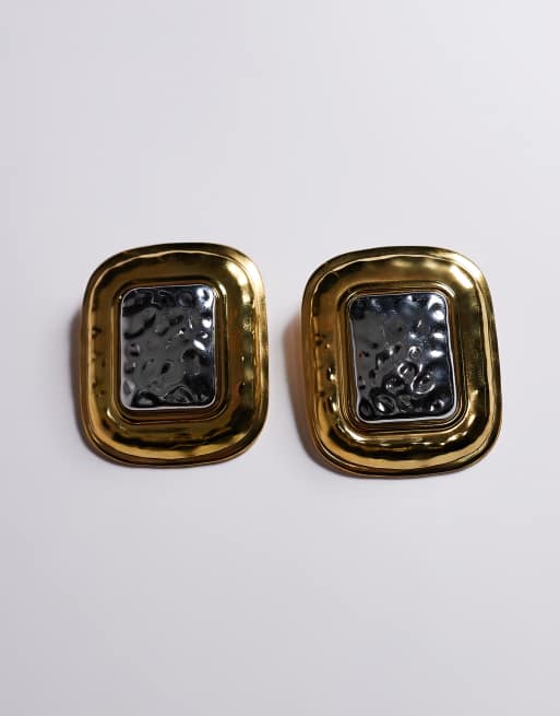 Kaiia - Oversized og firkantede øreringe med tekstur i guld- og sølvfarve - Kun hos ASOS, 2 af 3