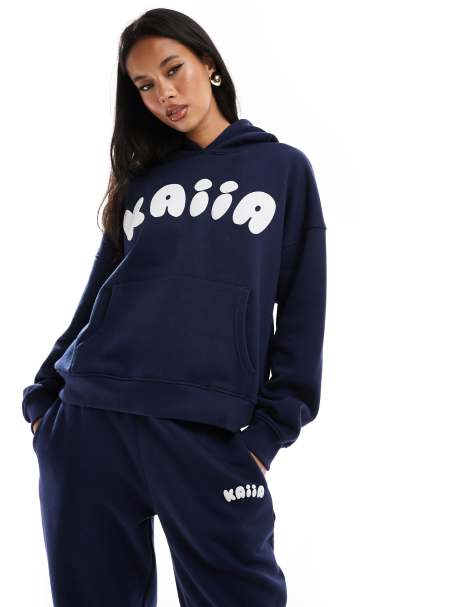 Kaiia - Oversized og marineblå hættetrøje med boblelogo - Del af sæt - view 1
