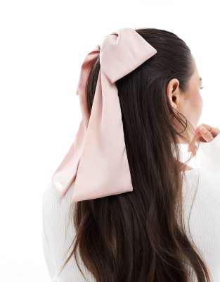 oversized satin bow hair clip in pink