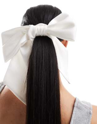 oversized satin bow hair scrunchie in white