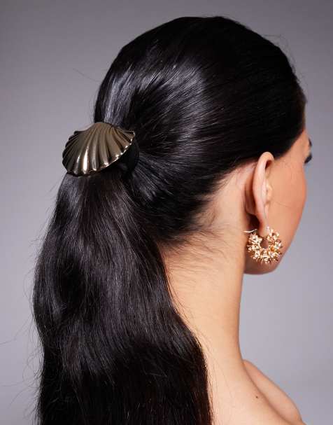 Kaiia oversized shell hair tie in gold - view 1