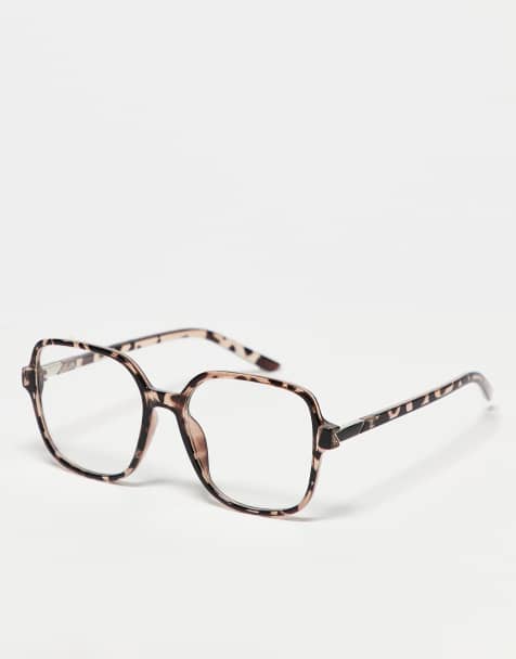 Kaiia oversized square clear lens glasses in tort - view 1