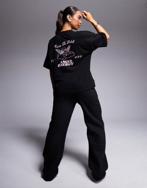 Kaiia - Oversized T-shirt met engellogo in zwart en roze, deel van co-ord set - view 1