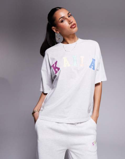 Kaiia - Oversized T-shirt met logo in gemêleerd grijs, deel van co-ord set - view 1