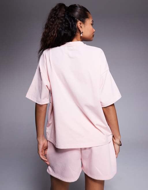 Kaiia - Oversized T-shirt met logo in reliëf in zachtroze, deel van co-ord set, 4 van 4