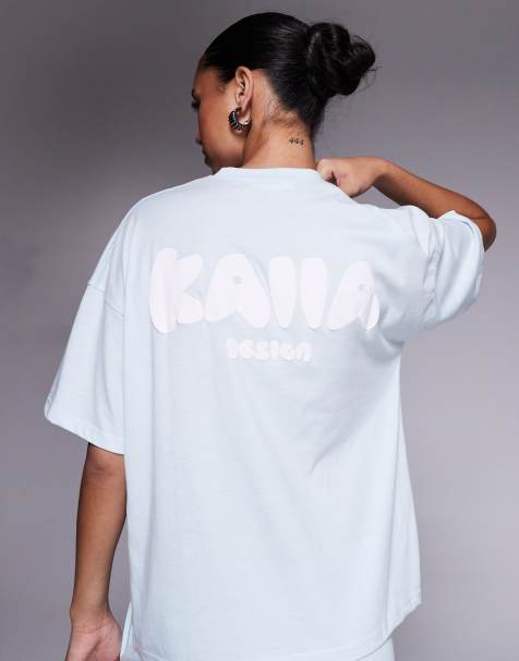Kaiia - Oversized T-shirt met logo op de voor- en achterkant in lichtblauw, deel van co-ord set - view 1