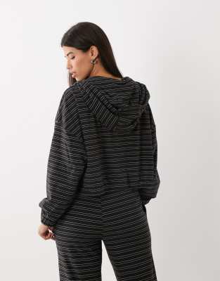Kaiia oversized zip through fleece hoodie and trousers co-ord in navy and cream stripe - MULTI | ASOS