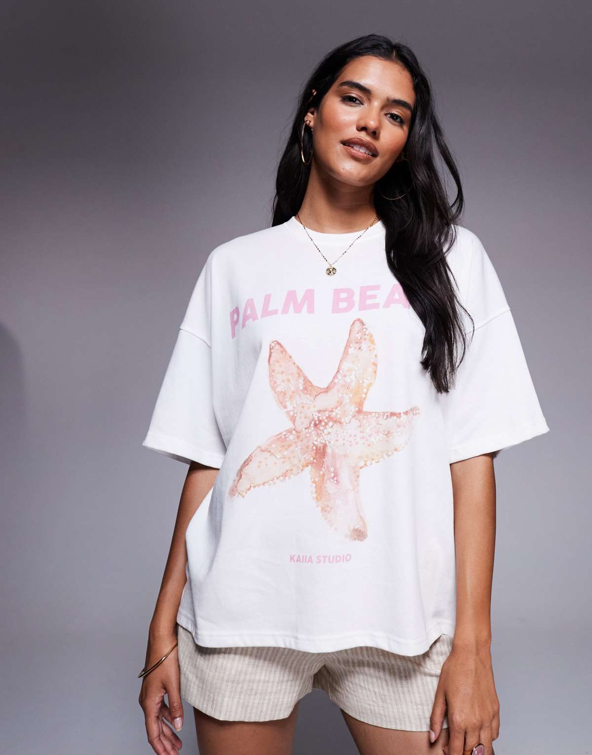 Kaiia Palm Beach starfish graphic t-shirt in white