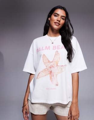 Kaiia Palm Beach starfish graphic t-shirt in white