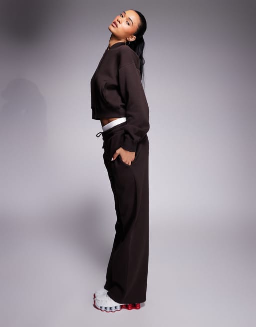 Kaiia - Pantalon de jogging ample d'ensemble habillé à double taille en coton majoritaire - Chocolat  , 4 de 5
