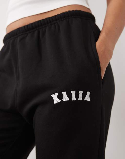 Kaiia - Pantalon de jogging d'ensemble à revers en coton mélangé - Noir  , 3 de 5