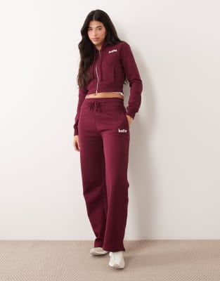 Pantalon de jogging d'ensemble ample à bande nervurée et étoile sur la poche - Bordeaux et rose-Multicolore 38