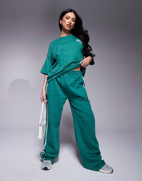 Kaiia - Pantalon de jogging d'ensemble ample à bandes contrastantes - Vert - view 1