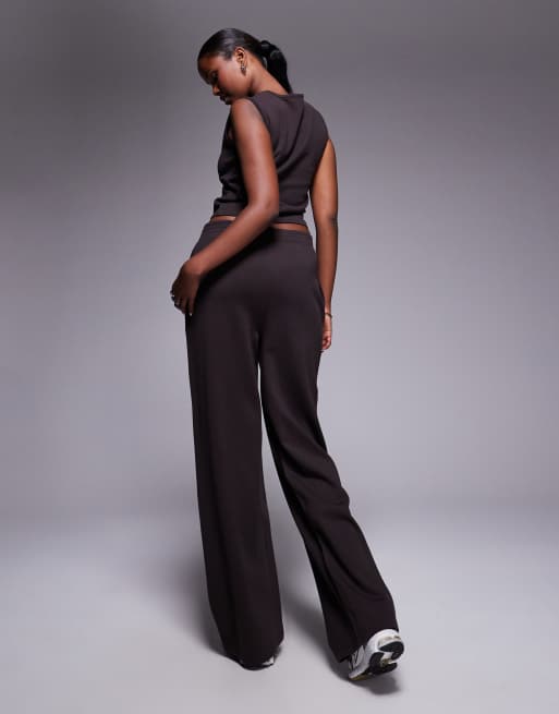 Kaiia - Pantalon de jogging d'ensemble ample en coton mélangé avec taille à étiquette logo - Chocolat  , 5 de 5