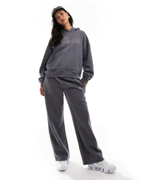 Kaiia - Pantalon de jogging d'ensemble large à logo brodé - Anthracite - view 1