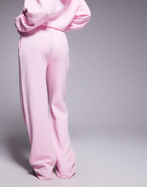 Kaiia - Pantalon de jogging d'ensemble large en coton mélangé avec logo nœud brodé - Rose et rouge  , 4 de 5