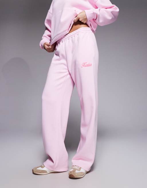 Kaiia - Pantalon de jogging large d'ensemble en coton majoritaire à logo imprimé en relief - Rose pastel et corail, 3 de 5