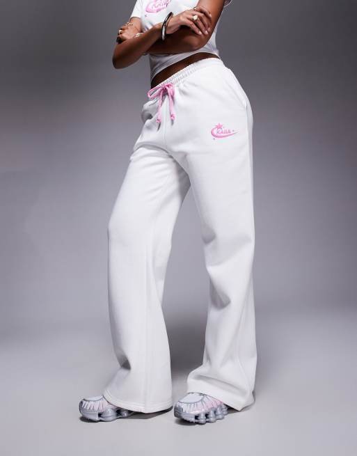 Kaiia - Pantalon de jogging large d'ensemble en coton majoritaire avec cordon de serrage contrastant - Blanc et rose    , 5 de 5