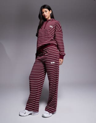 Pantalon d'ensemble à rayures en coton mélangé avec taille nouée - Bordeaux et crème-Multicolore 32