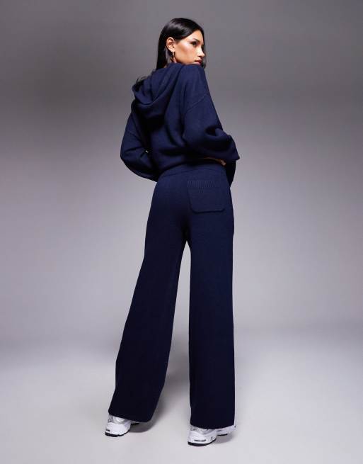 Kaiia - Pantalon d'ensemble ample en maille avec broderie logo - Bleu marine, 4 de 5