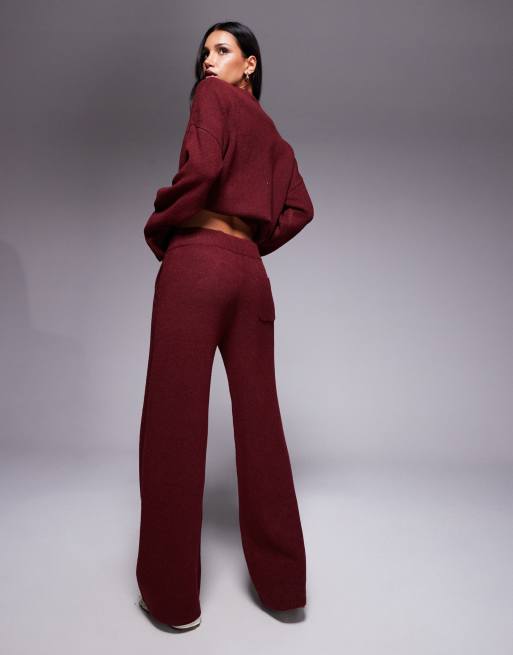 Kaiia - Pantalon d'ensemble ample en maille avec broderie logo - Cerise, 4 de 6
