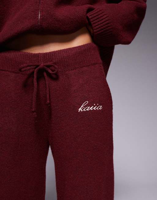 Kaiia - Pantalon d'ensemble ample en maille avec broderie logo - Cerise, 5 de 6