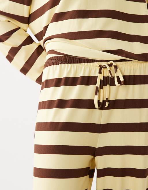 Kaiia - Pantalon rayé d'ensemble en jersey ultra-doux à cordon de serrage - Citron et chocolat, 2 de 5