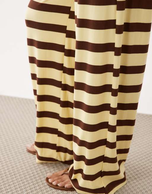 Kaiia - Pantalon rayé d'ensemble en jersey ultra-doux à cordon de serrage - Citron et chocolat, 5 de 5