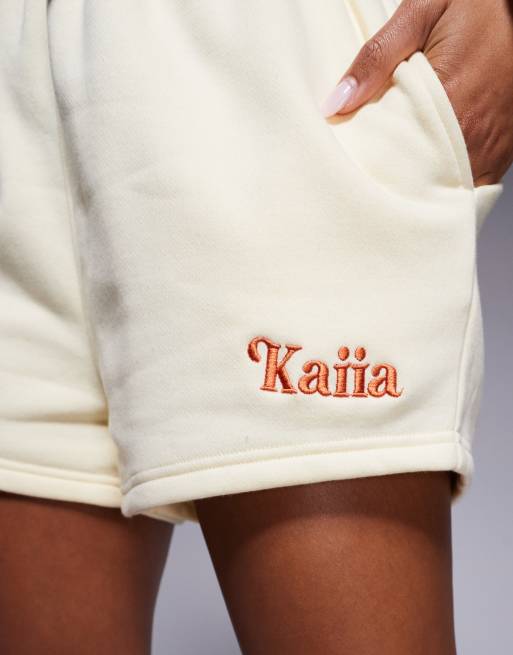 Kaiia - Pantaloncini della tuta gialli e arancioni in misto cotone con logo ricamato in coordinato  , 3 di 5