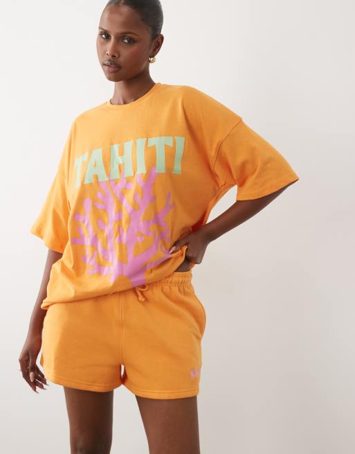 Kaiia - Pantaloncini della tuta in misto cotone con logo ricamato arancione e rosa in coordinato , 2 di 5