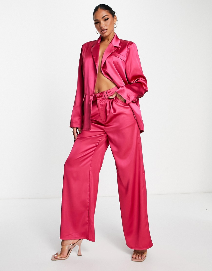 Pantaloni a fondo ampio in raso rosa in coordinato - Kaiia Pantalone donna Rosa