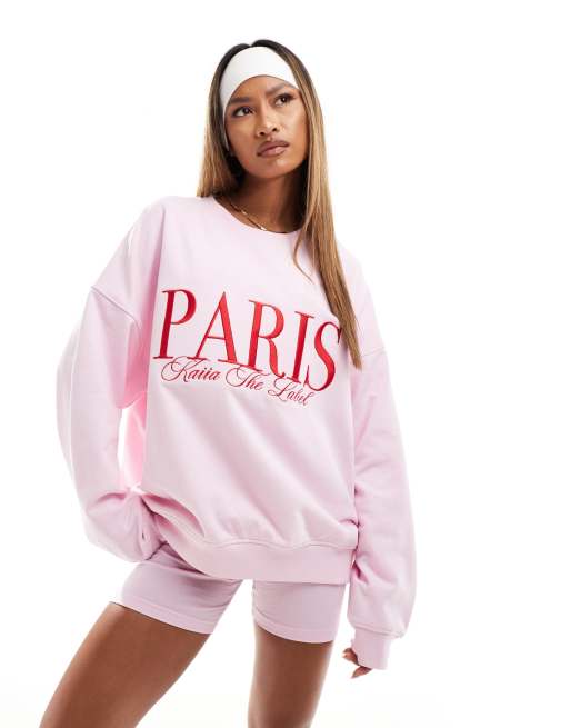 Kaiia Paris motif sweatshirt co ord in light pink ASOS