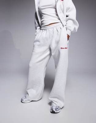Kaiia Petite Cherry Bow Back Pocket Detail Wide Leg Sweatpants In White