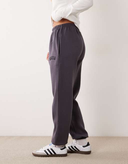 Kaiia Petite cotton blend embroidered logo cuffed sweatpants in dark gray, 4 of 5