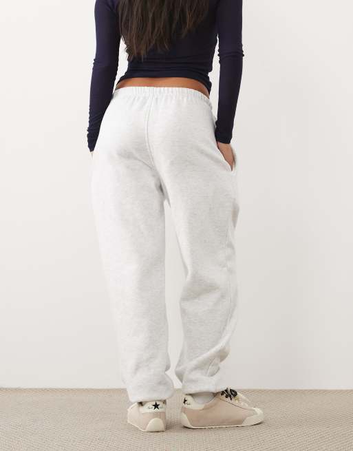 Kaiia Petite cotton blend embroidered logo wide leg joggers in light grey, 5 of 5