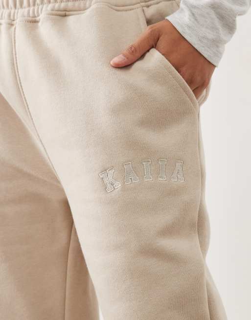 Kaiia Petite cotton blend wide leg joggers in stone, 3 of 5