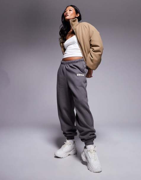 Kaiia Petite cuffed joggers in dark grey and yellow - view 1