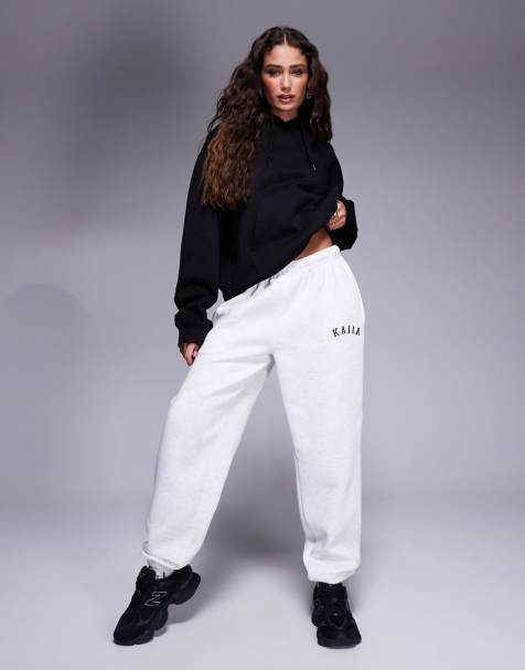 Kaiia Petite embroidered logo cuffed joggers in light grey marl - view 1