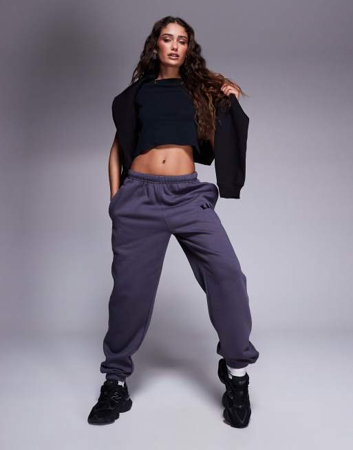 Kaiia Petite embroidered logo cuffed trackies in dark grey