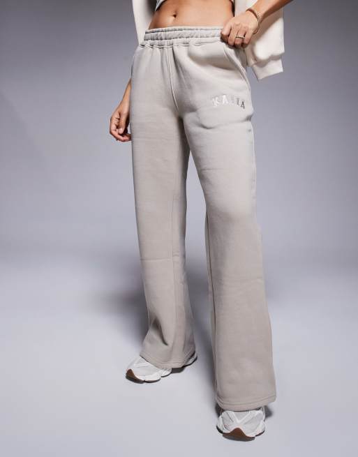 Kaiia Petite - Joggers a fondo ampio in misto cotone color pietra, 4 di 5