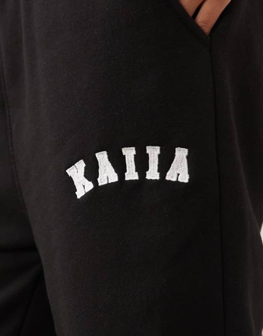 Kaiia Petite - Joggers a fondo ampio neri in misto cotone con logo ricamato, 3 di 5
