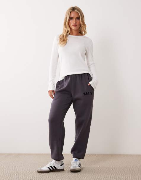 Kaiia Petite - Joggers grigio scuro in misto cotone con logo ricamato e fondo elasticizzato - view 1