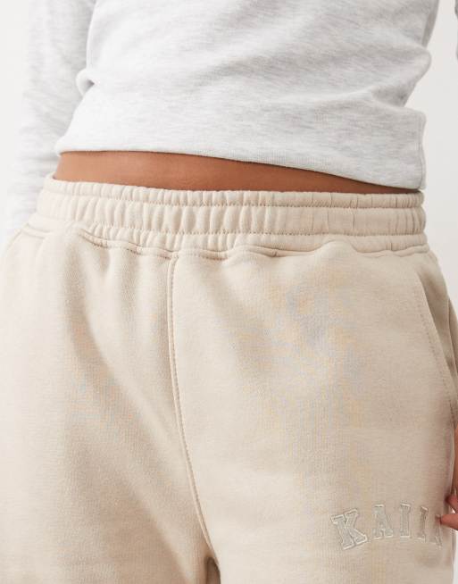 Kaiia Petite – Jogginghose aus Baumwollmix in Steinbeige mit weitem Bein, 5 von 5